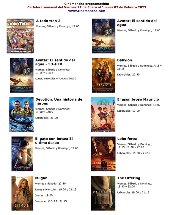 cartelera de multicines cinemancha del viernes 27 de enero al jueves 2 de febrero