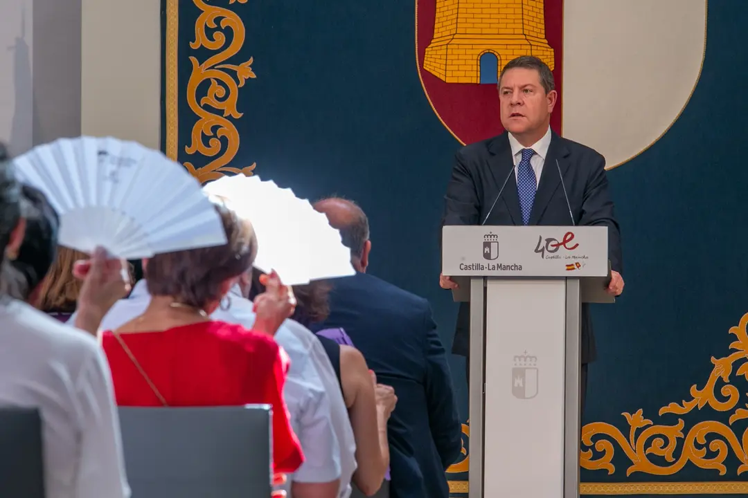 Toledo, 11 de julio de 2023.- El presidente de Castilla-La Mancha, Emiliano Garc&iacute;a-Page, preside acto de toma de posesi&oacute;n de los consejeros del nuevo ejecutivo auton&oacute;mico. (Fotos: A. P&eacute;rez Herrera // JCCM)