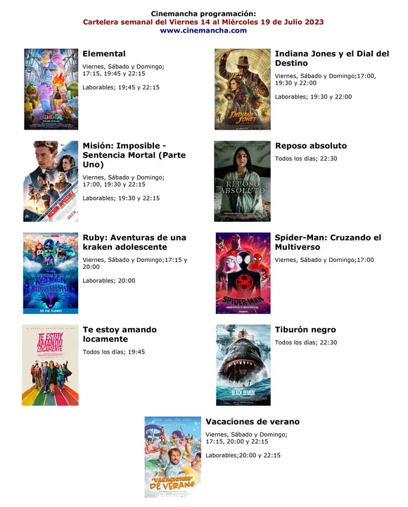 cartelera de multicines cinemancha desde el viernes dia14 de junio  hasta el M&Iacute;ERCOLES  dia 19  de junio