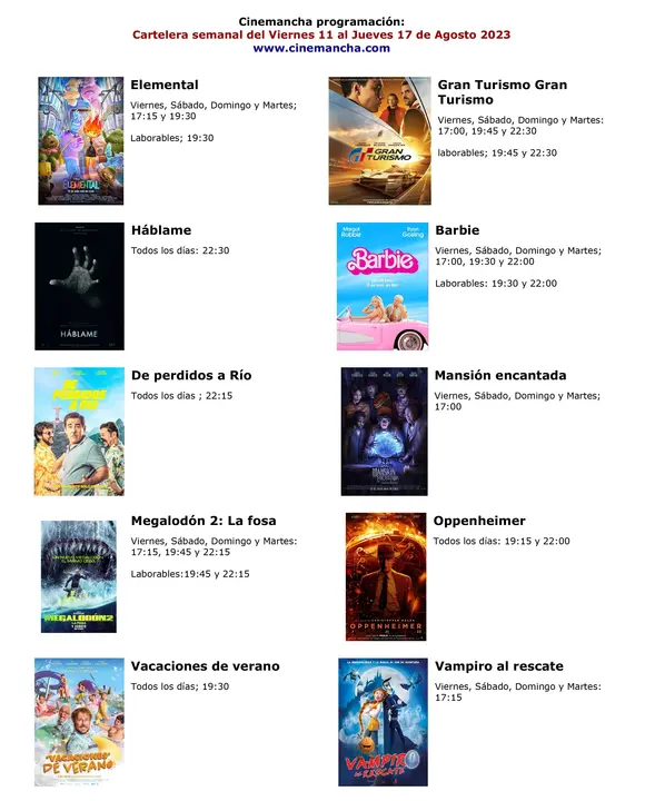 cartelera de cinemancha del 11 al 17 de agosto