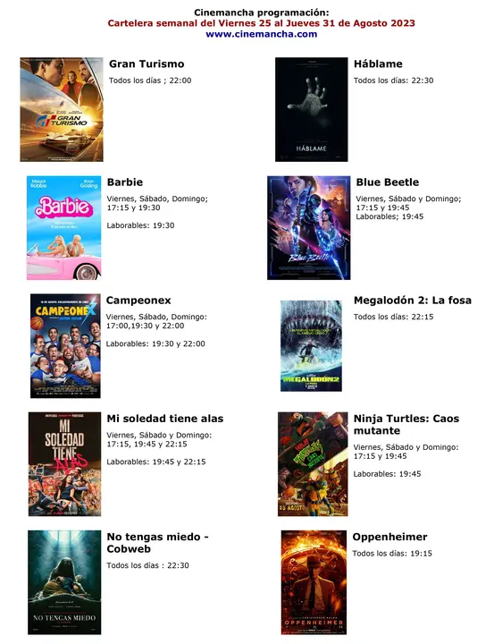 cartelera de multicines cinemancha del viernes 25 al jueves 31 de agosto