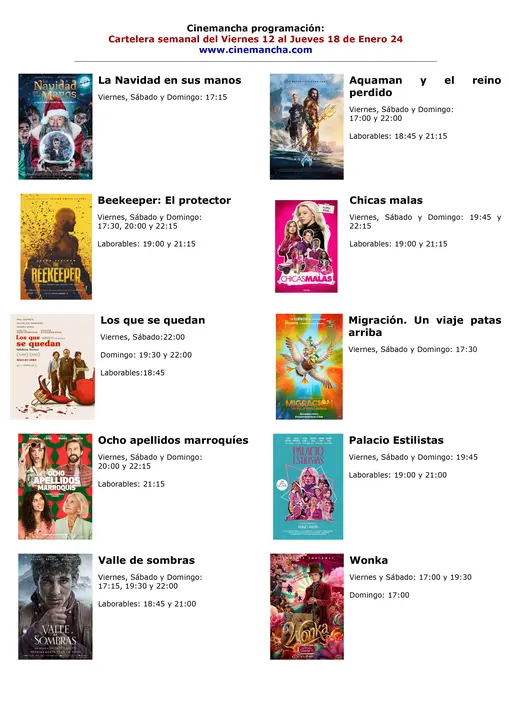 cartelera cinemancha del viernes 12 al jueves 18 de enero 2024