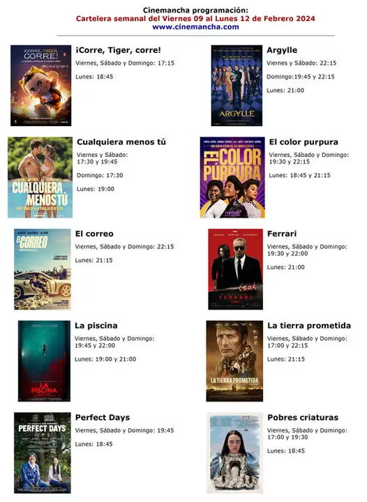 Caartelera de Multicines cinemancha del viernes 9 al lunes  12 de febrero 