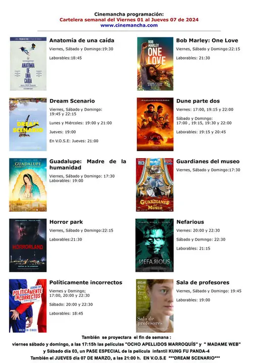 Cartelera de mulricines cinemancha del 01 al 07 de marzo