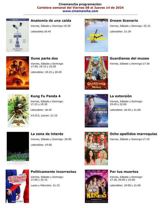 cartelera de cinemancha del viernes 08 al jueves 14 de marzo 