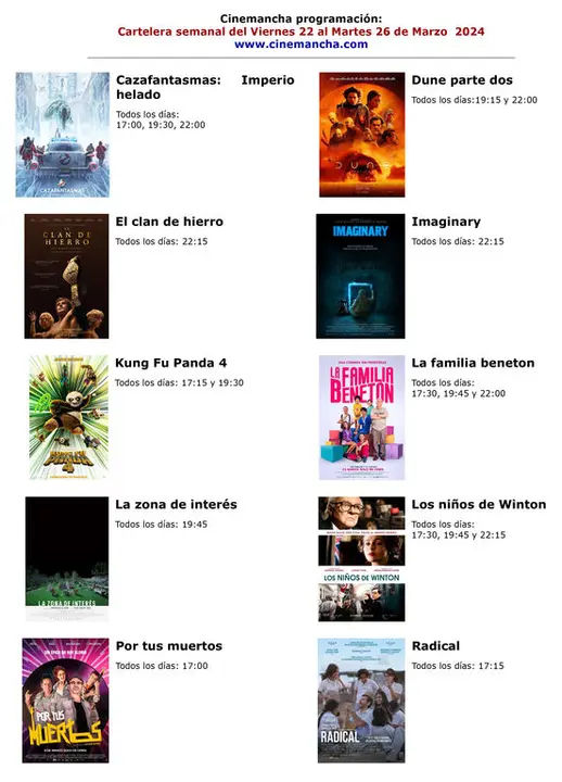 cartelera de multicines cinemancha del viernes 22 al marrtes 26 de marzo