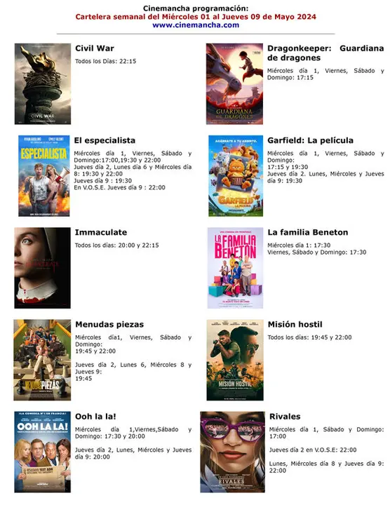 Cartelera de Multicines Cinemancha del MIERCOLES 01 AL JUEVES 09 DE MAYO 