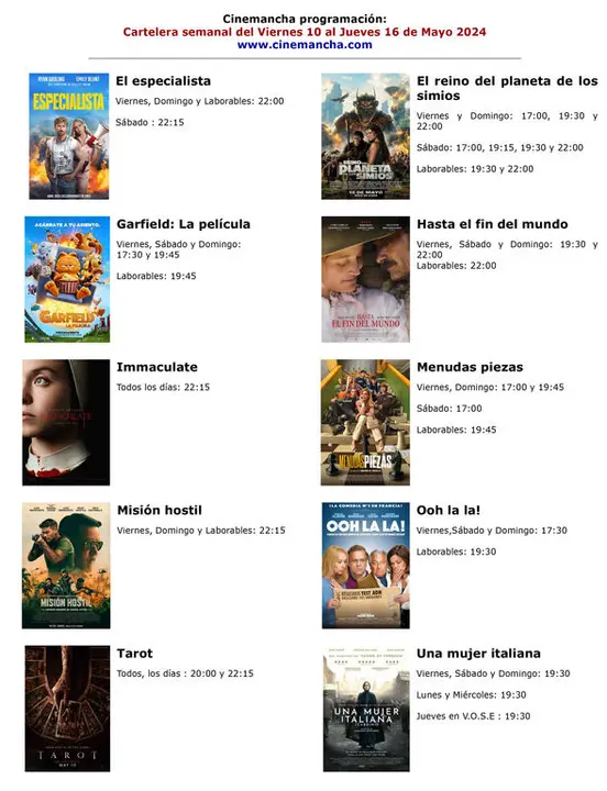 cartelera de multicines cinemancha del viernes 10 al jueves 16 de mayo