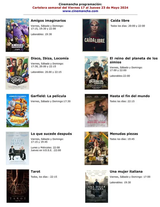 cartelera de cinemancha del viernes 17 al jueves 23 de mayo