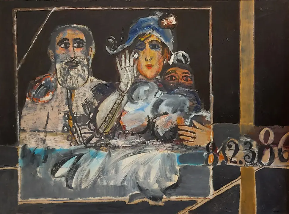 Agustin ubeda -Cuadrado en la memoria y dama - 97x130 - &oacute;leo lienzo