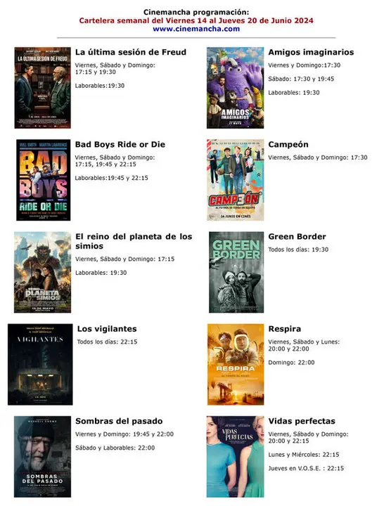 cartelera de multicines cinemancha del viernes 17  al jueves 20 de abril 