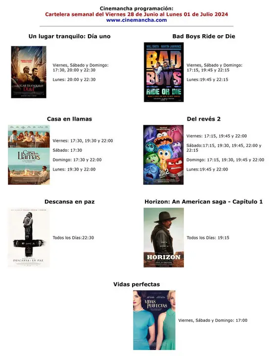 cartelera de multicines cinemancha del viernes 28 de junio al LUNES 01 de julio 