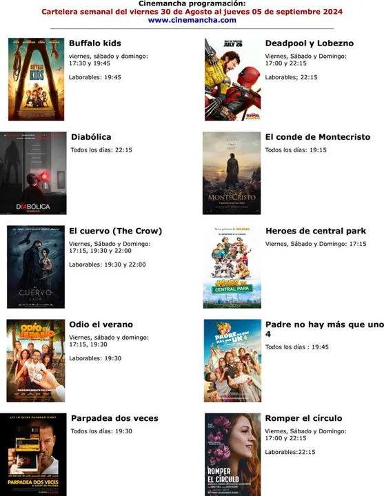 cartelera del 30 de agosto al 5 de septiembre