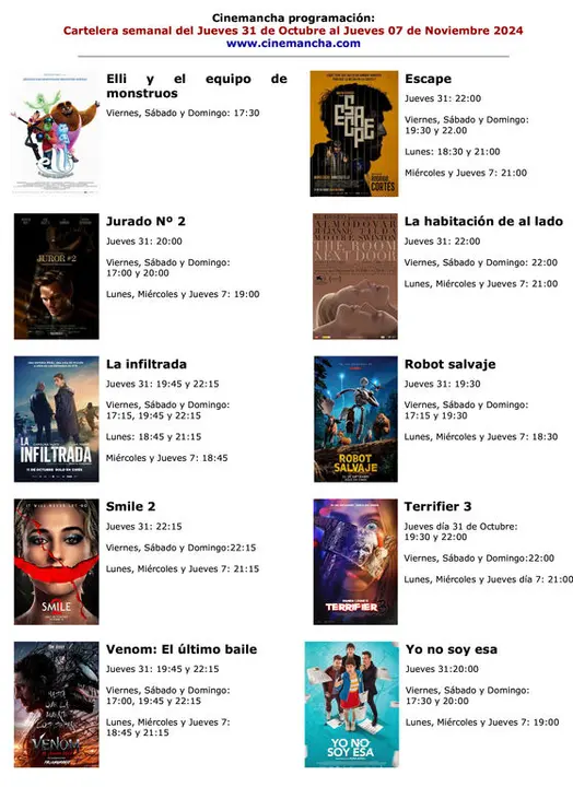 cartelra cinemancha del jueves 31 octubre  al jueves 7 de novienbre