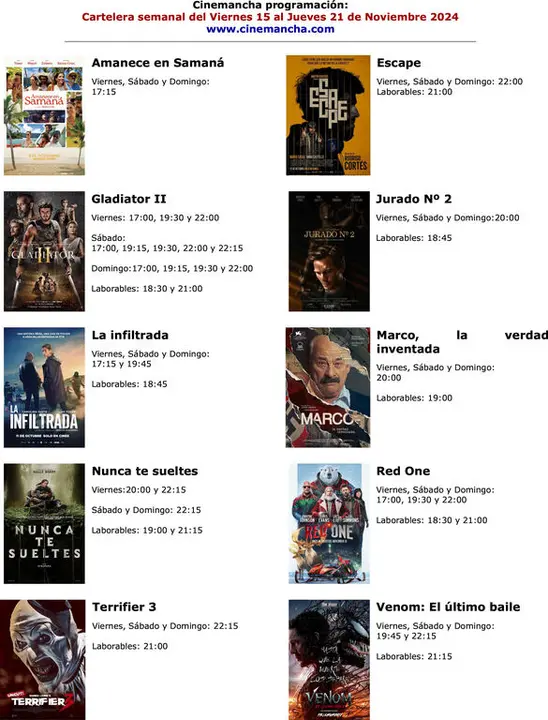cartelera del 15 al 24 noviembre