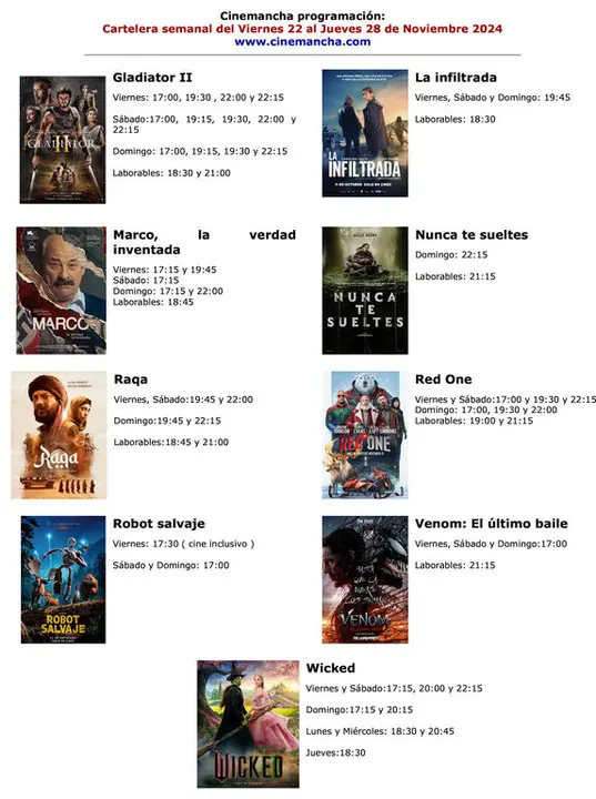 cartelera del 25 al 28 noviembre