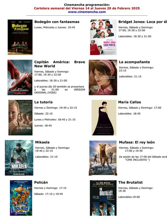 cartelra del 14 al 20 febrero