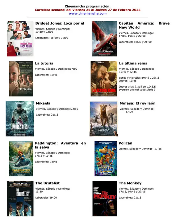 cartelera del 21 al 27 febrero