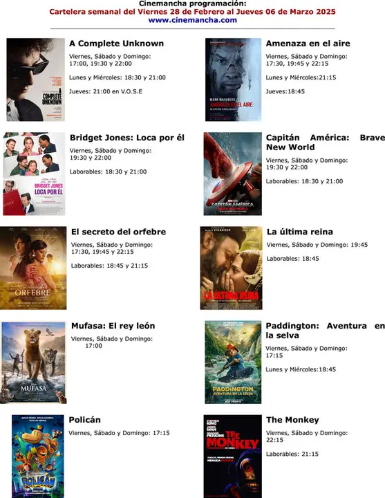 cartelera del 28 de febrero al 06 marzo