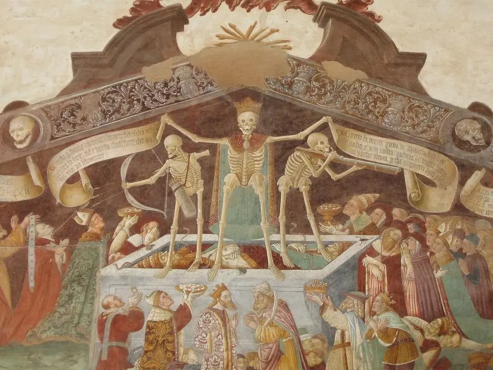 El triunfo de la muerte, fresco del siglo XV (Oratorio dei Disciplini en Clusone).