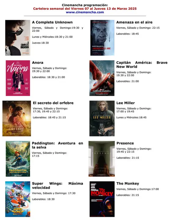 cartelera del 7 al 13 marzo