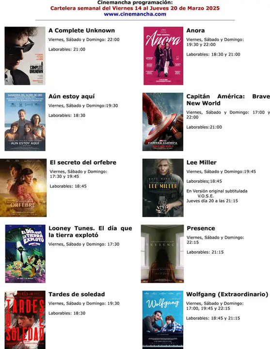 CARTELERA DEL 14 AL20 MARZO