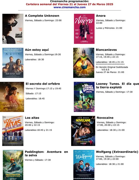 cartelera del 21 al 27 de marzo