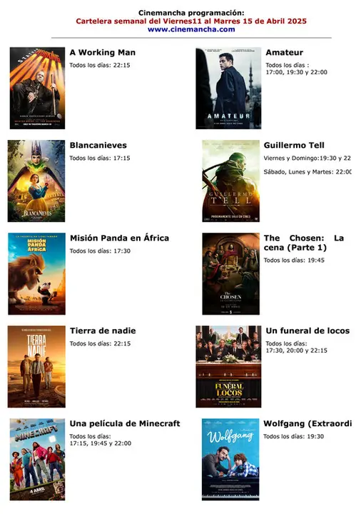 cartelera del 11 al 15 abril
