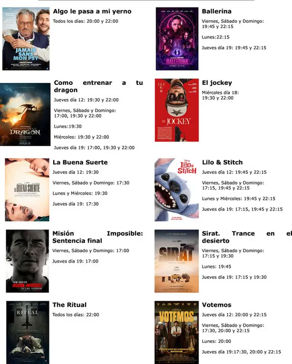 cartelera del jueves 12 al jueves 19 de junio