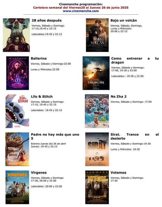 cartelera del 20 al 26 de junio 