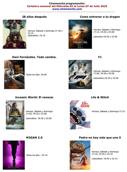 cartelera del miercoles 02 al lunes 07