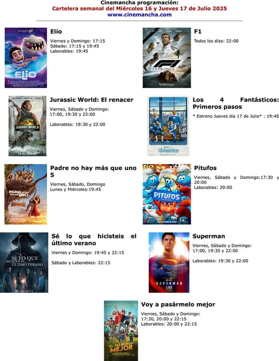 cartelera del viernes 18 al jueves 25 de julio -1