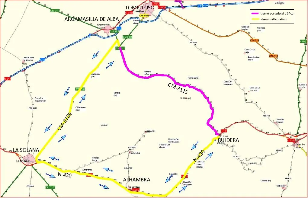 VIOLETA (tramo cortado). AMARILLO (tramo altertivo)