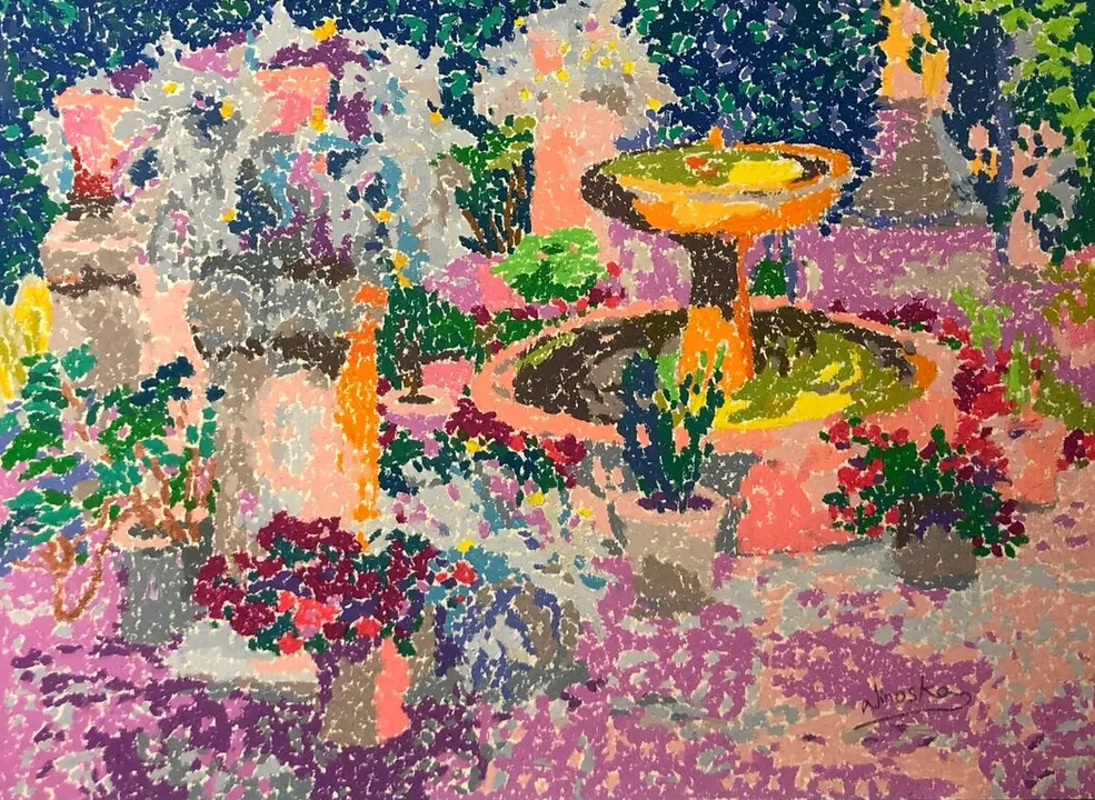 Patio de las rejas. Palacio de Viana. C&oacute;rdoba - Pastel al oleo sobre papel Fabriano . 21x33 - 1500