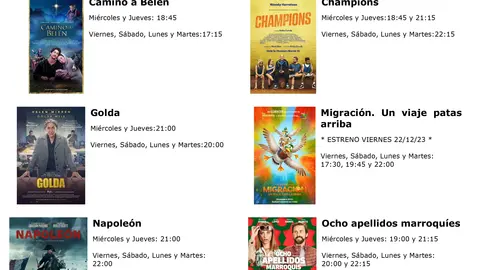 cartelera de multicines cinemanha del MIERCOLES 20 AL MARTES 26 de diciembre