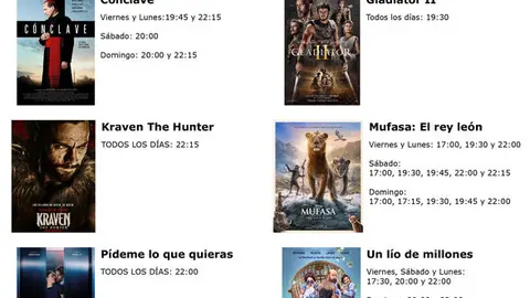 cartelera del viernes 20 al lunes 23 diciembre