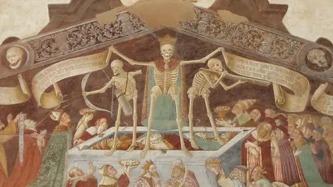 El triunfo de la muerte, fresco del siglo XV (Oratorio dei Disciplini en Clusone).
