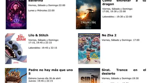 cartelera del 20 al 26 de junio 