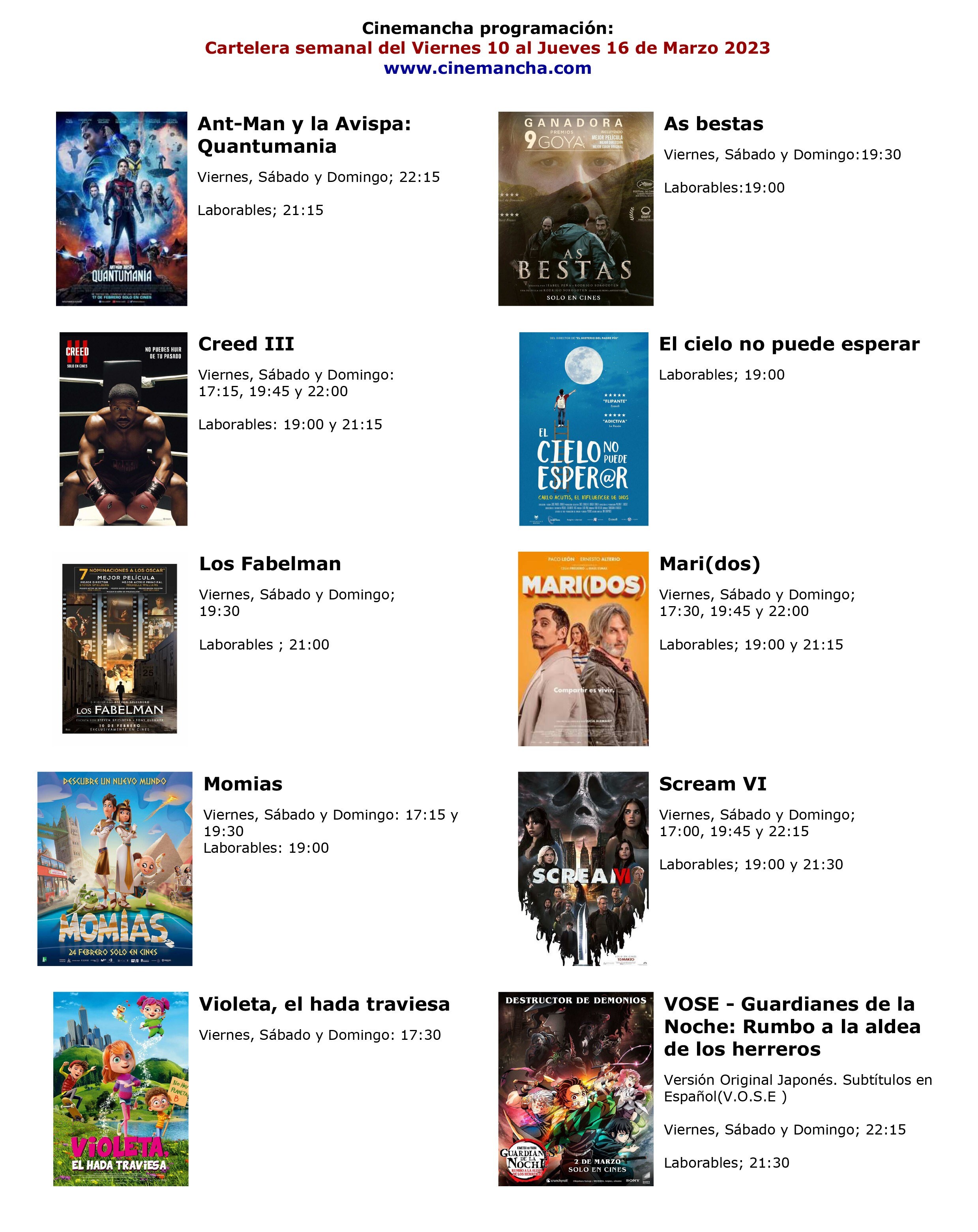 cartelera de multicines cinemancha del 10 al 16 de marzo