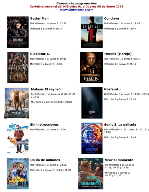 CARTELERA DEL 01 AL 09 ENERO correcta